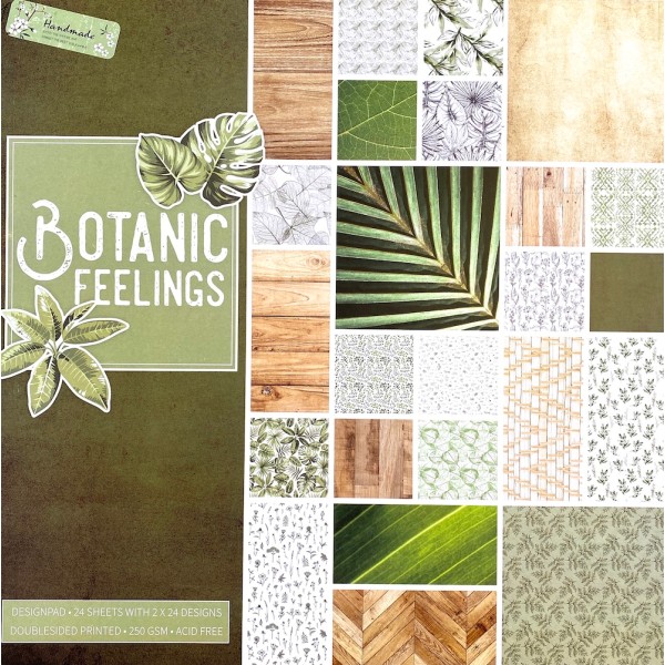 Magnifique papier tons vert nature bois recto verso botanique 30cm 230gsm 2X24 designs - Photo n°1