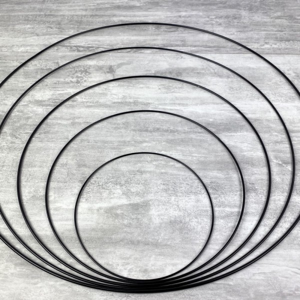 Lot 5 Cercles métal Noir Ø 20 cm à 60 cm, Anneaux en Epoxy noir pour Attrape rêves, abat-jour - Photo n°3