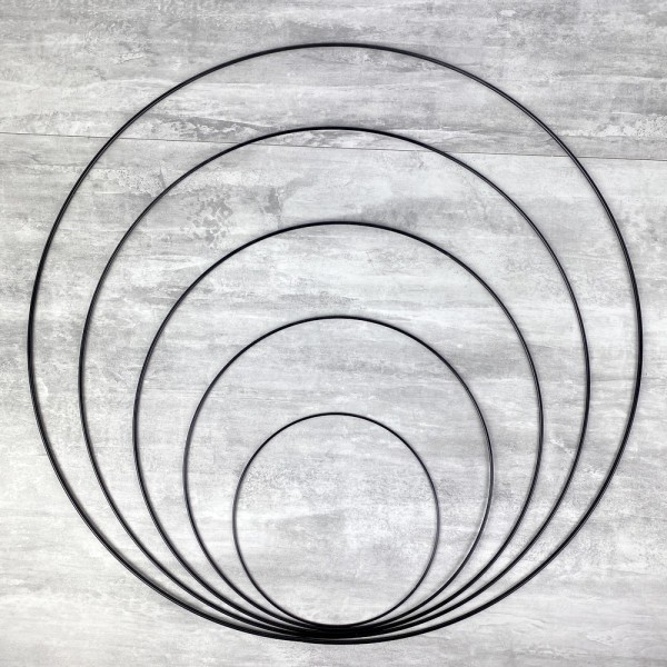 Lot 5 Cercles métal Noir Ø 20 cm à 60 cm, Anneaux en Epoxy noir pour Attrape rêves, abat-jour - Photo n°1