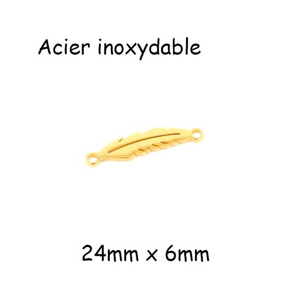 2 Perles Connecteur Intercalaire Plume Doré En Acier Inoxydable 24mm - Photo n°1