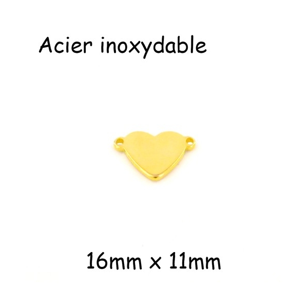 2 Perles Connecteurs Coeur Doré En Acier Inoxydable 16mm X 11mm - Photo n°1