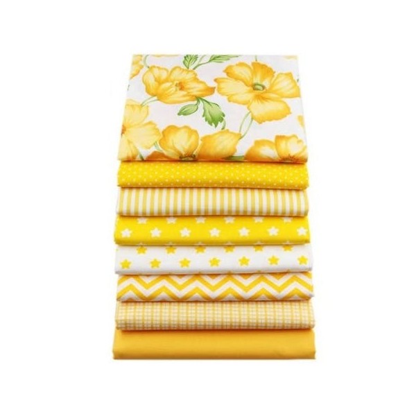 8 coupons tissu patchwork coton couture 20 x 25 cm  TONS JAUNE 251308 - Photo n°1