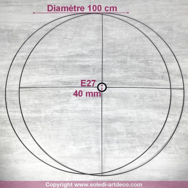 Grand Set d'Ossature Noir diam. 100 cm pour suspension ou abat-jour, anneaux ronds en Epoxy, pour do - Photo n°2