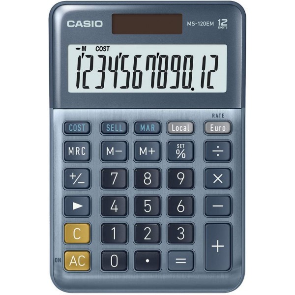 Calculatrice de bureau Casio MS-120EM batterie solaire bleu - Photo n°1