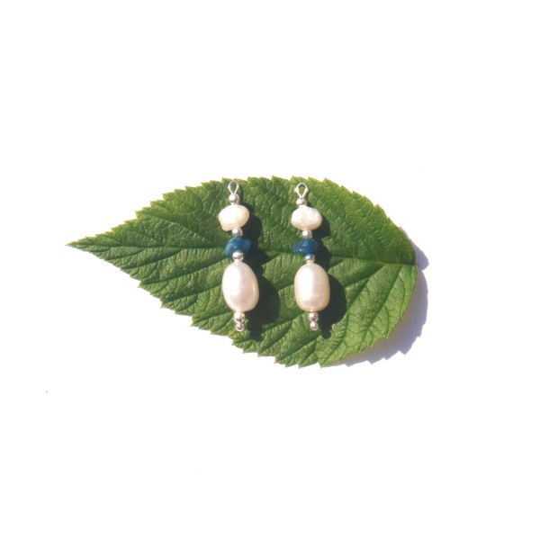 Perle Eau Douce,  Apatite, Perle de culture : Paire de pendentifs 3 CM - Photo n°2