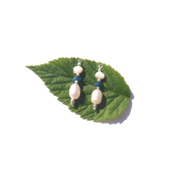 Perle Eau Douce,  Apatite, Perle de culture : Paire de pendentifs 3 CM - Photo n°1