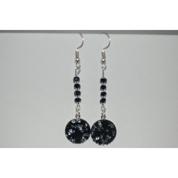 Kit DIY 1 paire de boucles d'oreilles Swarovski, perles facette noir et argenté - miyuki - Photo n°1