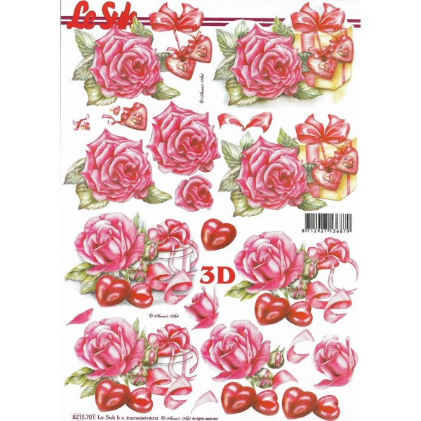 Feuille 3D à découper A4 Fleurs Roses - Photo n°1