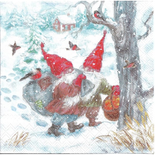 4 Serviettes en papier Nains Gnomes Noël Format Lunch Decoupage Decopatch 33315430 Ambiente - Photo n°2