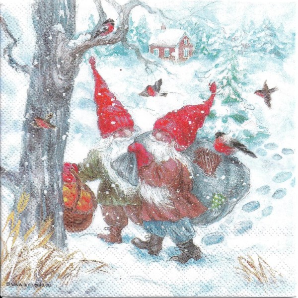 4 Serviettes en papier Nains Gnomes Noël Format Lunch Decoupage Decopatch 33315430 Ambiente - Photo n°1