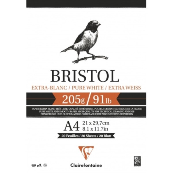 Bristol bloc collé 20F A4 205g - Blanc - Photo n°1