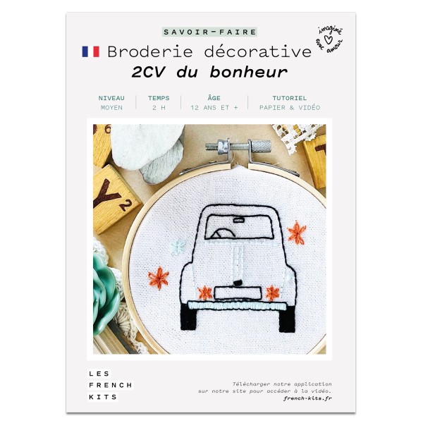 French Kits Broderie décorative - 2 CV du bonheur - 10 cm - Photo n°2