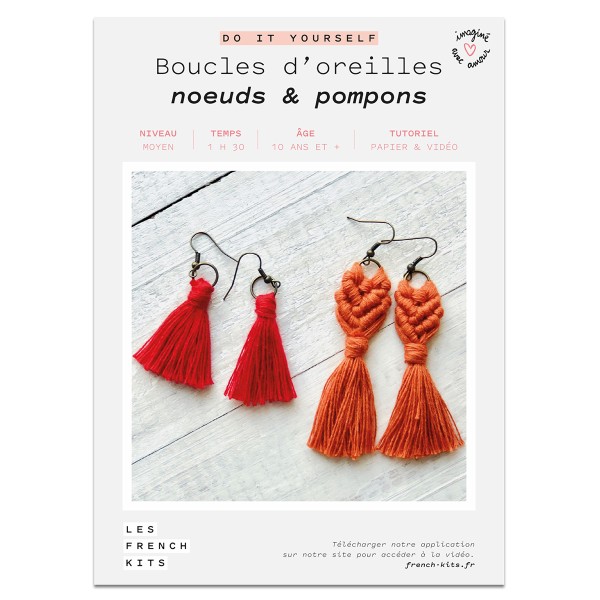 French Kits Macramé - Boucles d'oreilles Noeuds & Pompons - 2 paires - Photo n°2