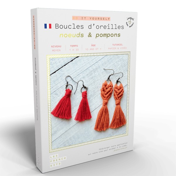 French Kits Macramé - Boucles d'oreilles Noeuds & Pompons - 2 paires - Photo n°1