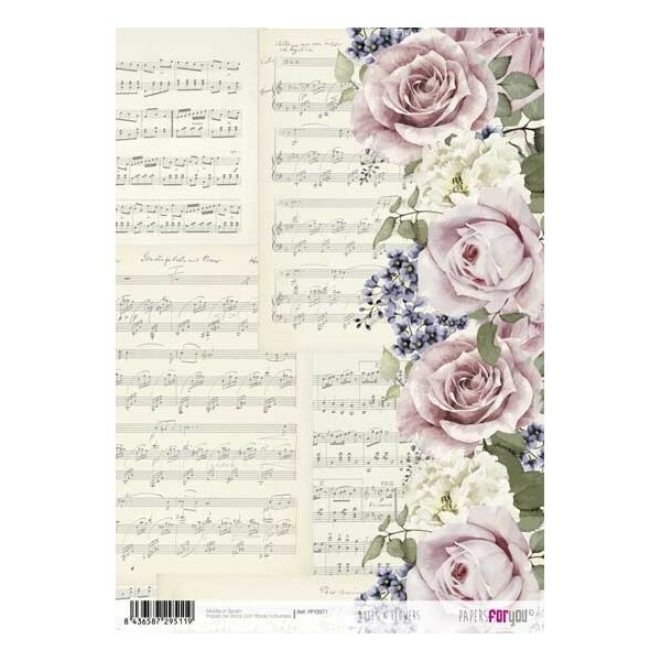 1 feuille de papier de riz 21 x 29,7 cm découpage collage Papers For You NOTES & FLOWERS - Photo n°1