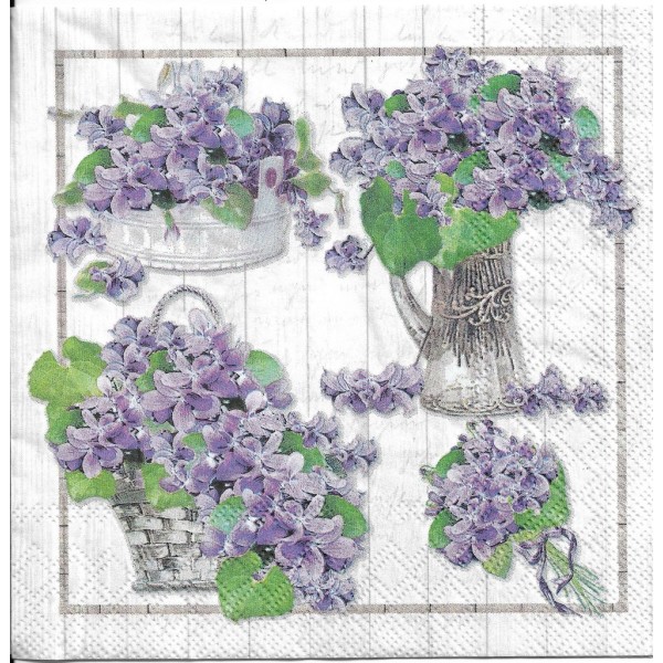 4 Serviettes en papier Bouquets de Viloettes Format Lunch Decoupage Decopatch 13312700 Ambiente - Photo n°1