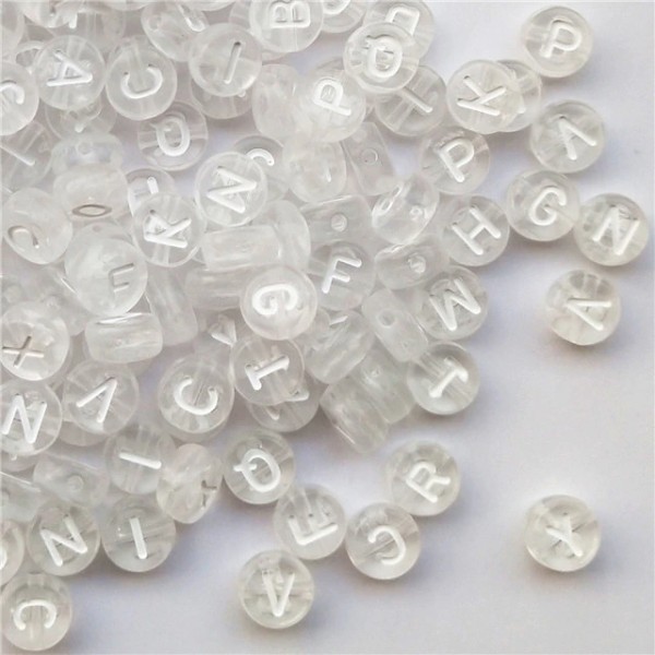 100 Perle Alphabet Transparent 7mm x 4mm Acrylique Lettre Aleatoire Creation bijoux - Photo n°1