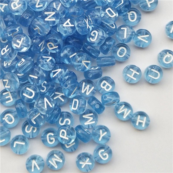 100 Perle Alphabet Bleu Transparent 7mm x 4mm Acrylique Lettre Aleatoire Creation bijoux - Photo n°1