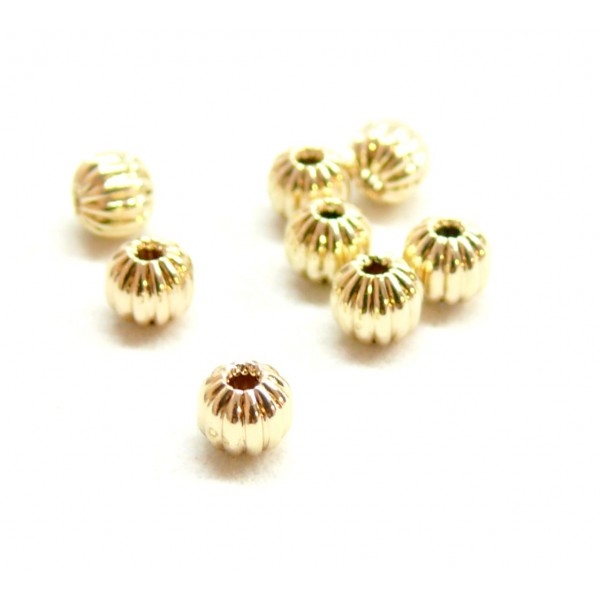 BU11210308154105 PAX de 10 perles intercalairesRonde Striée 3mm Laiton Gold Filled Or 14KT - Photo n°1