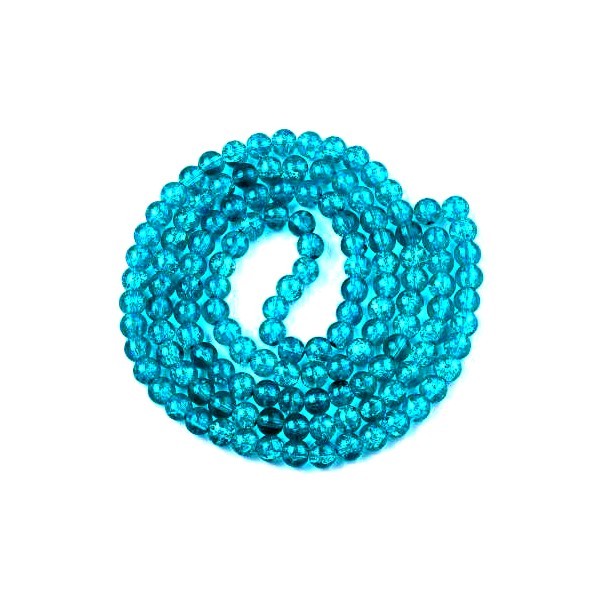 1 fil d' eniron 130 perles rondes 6mm- verre craquelé - Bleu Turquoise - coloris 6BIS - Photo n°1