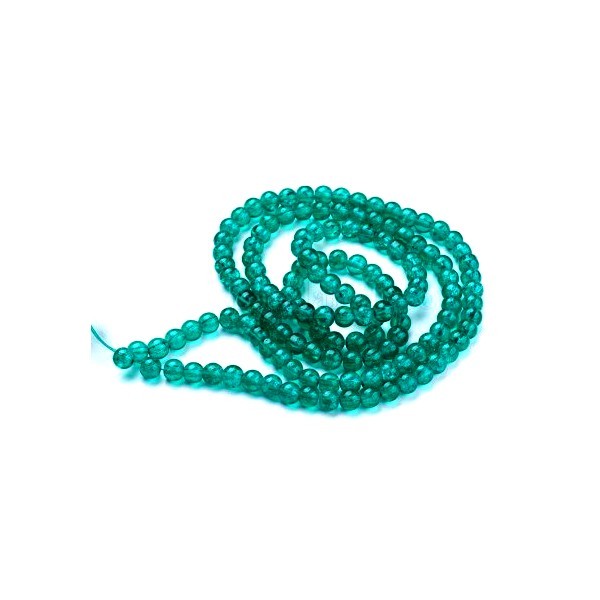 1 fil d' eniron 130 perles rondes 6mm- verre craquelé - Vert Lagon - coloris 15 - Photo n°1