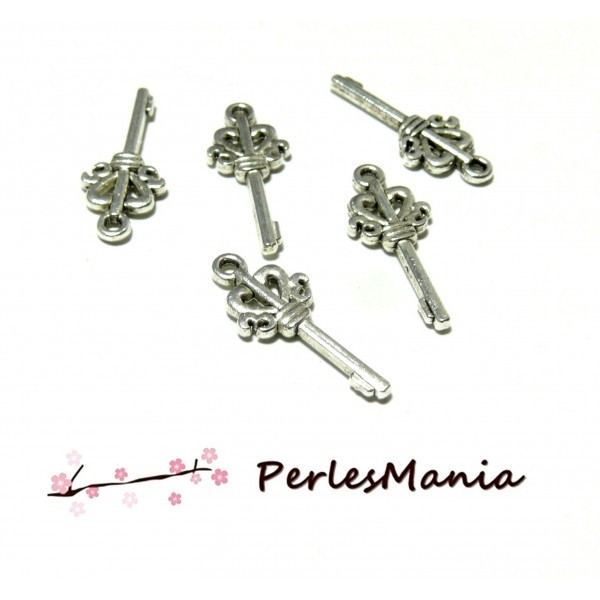 REF 93 Lot de 20 pendentifs - breloques - Petites clefs - Arabesque - métal coloris Argent Antique - Photo n°1