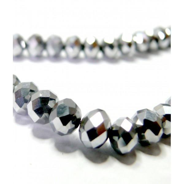 Lot de 1 fil de 72 perles de cristal facetté argenté 6 par 8 mm - Photo n°1