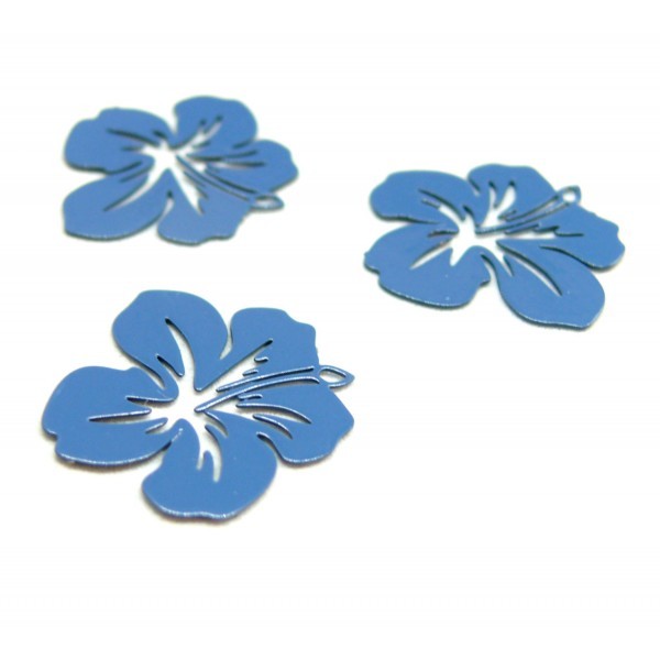 AE11556 Lot de 4 Estampes pendentif filigrane Fleur d' Hibiscus 20 mm Bleu Pétrole - Photo n°1