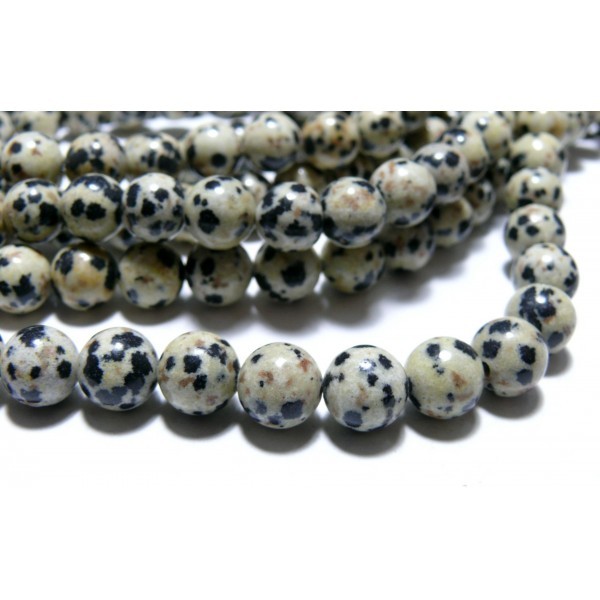 H115158 1fil d'environ 22 perles jaspe dalmatien 8mm - Photo n°1
