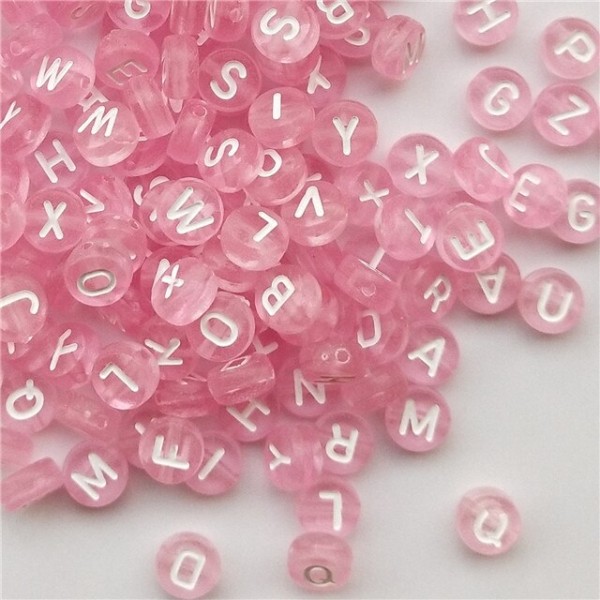 100 Perle Alphabet Rose Transparent 7mm x 4mm Acrylique Lettre Aleatoire Creation bijoux - Photo n°1
