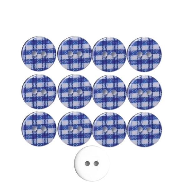 12 boutons en résine Vichy bleu foncé 13 mm pour Scrapbooking ou Couture - Photo n°1