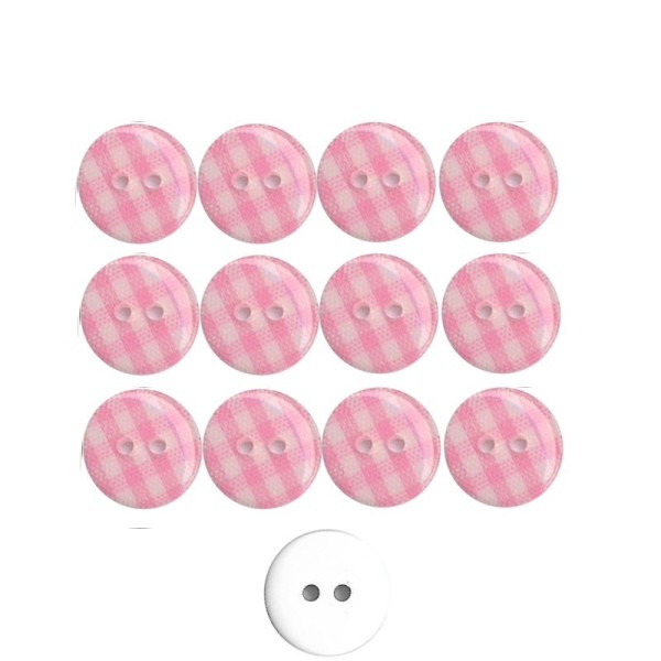 12 boutons en résine Vichy rose 13 mm pour Scrapbooking ou Couture - Photo n°1