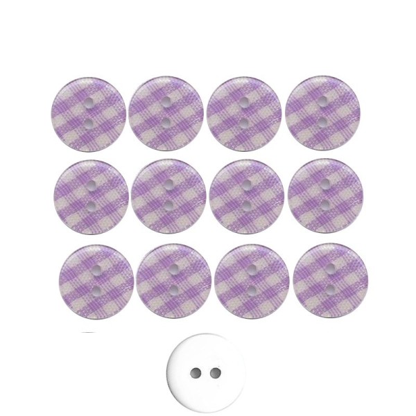 12 boutons en résine Vichy violet 13 mm pour Scrapbooking ou Couture - Photo n°1