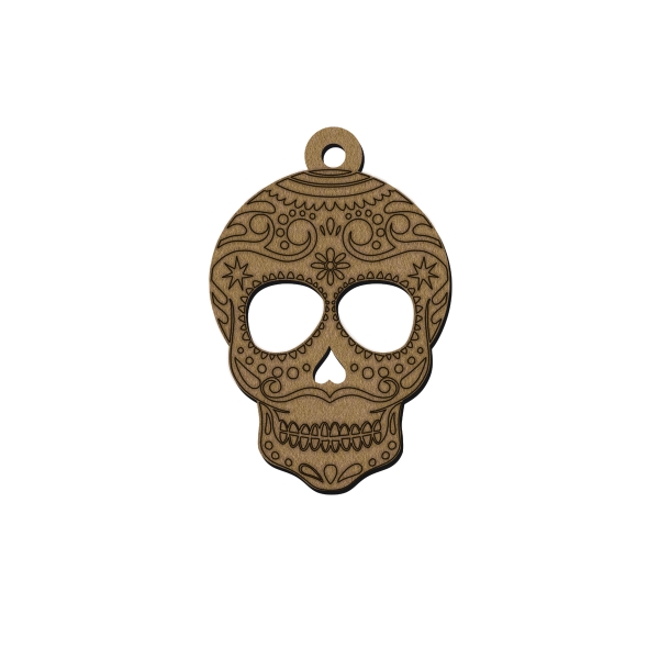 Porte-clés Tête de mort mexicaine en bois - 8 x 5 cm - Photo n°1