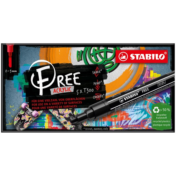 Set de marqueurs acryliques T100 Stabilo Free - Candy - 5 pcs - Photo n°1