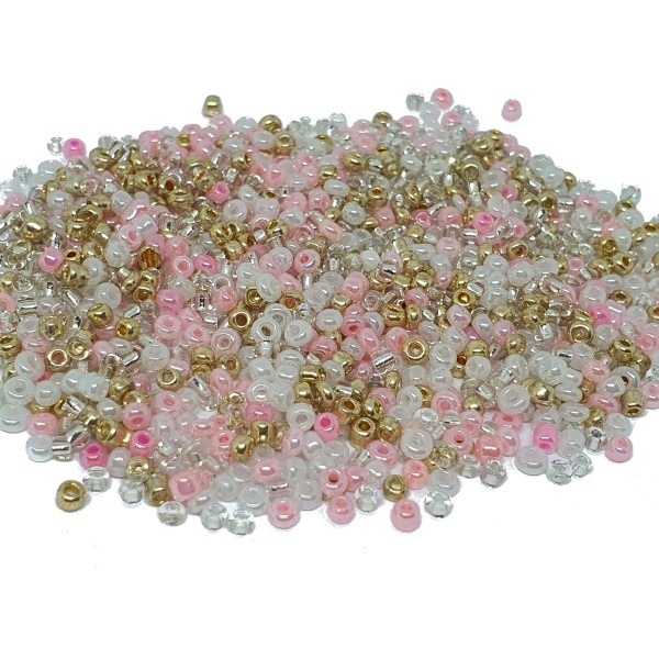 1000 PERLES DE ROCAILLE Doré Or Rose Blanc - mélange multicolore ø 2 mm 12/0 - creation bijoux - Photo n°1