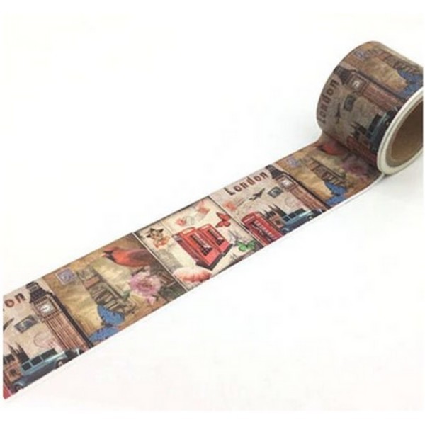 Washi Tape Masking Tape ruban adhésif scrapbooking 3 cm VINTAGE LONDRE TELEPHONE OISEAU - Photo n°1