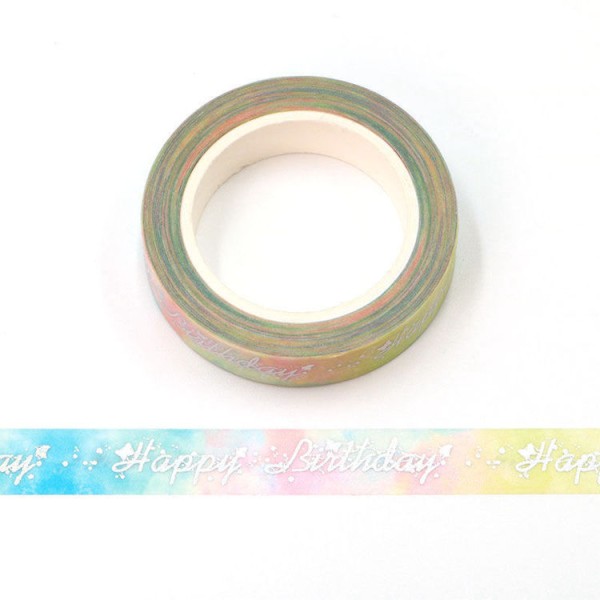 Masking tape métallisé Happy Birthday 15mm x 10m - Photo n°1
