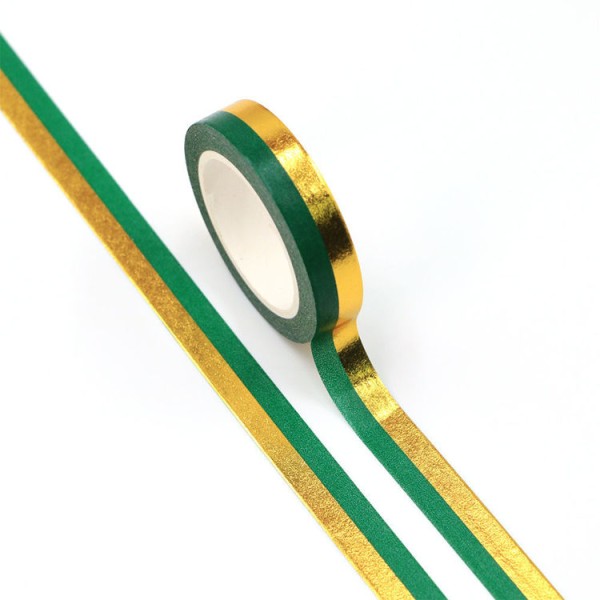 Masking tape métallisé rayures or et vert  10mm x 10m - Photo n°2