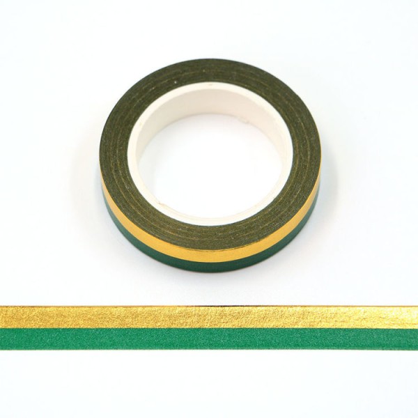 Masking tape métallisé rayures or et vert  10mm x 10m - Photo n°1