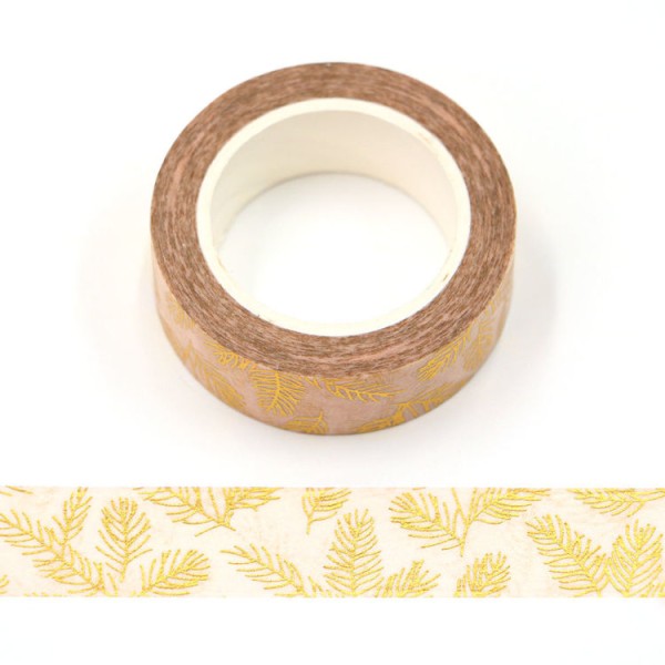 Masking tape métallisé épines de pin dorée 15mm x 10m - Photo n°1