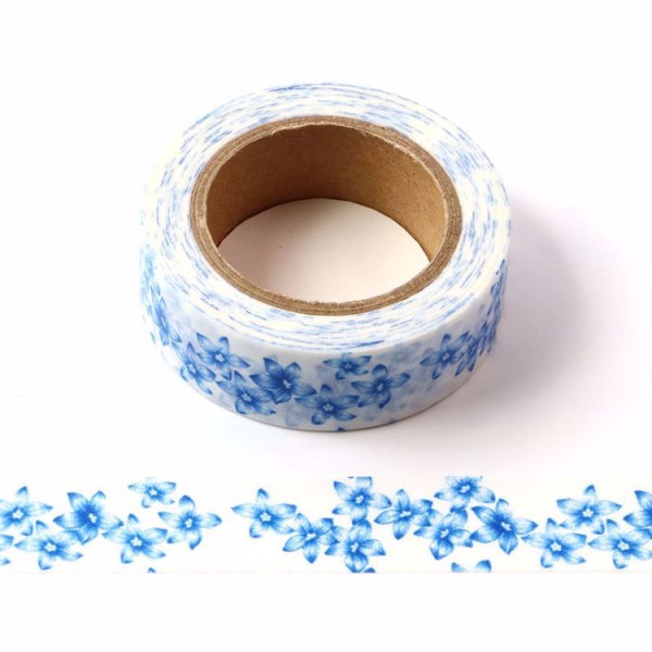 Masking tape  fleurs bleues  15mm x 10m - Photo n°1