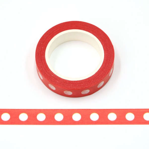 Masking tape rouge pois blanc 15mm x 10m - Photo n°1