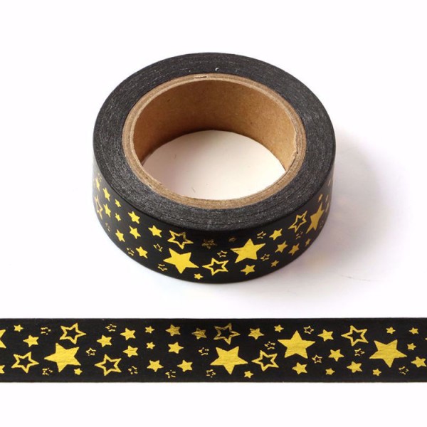 Masking tape métallisé étoiles dorées 15mm x 10m - Photo n°1