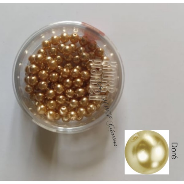 Perles rondes nacrées en verre ciré 4mm, boite de 100 - Doré - Photo n°1