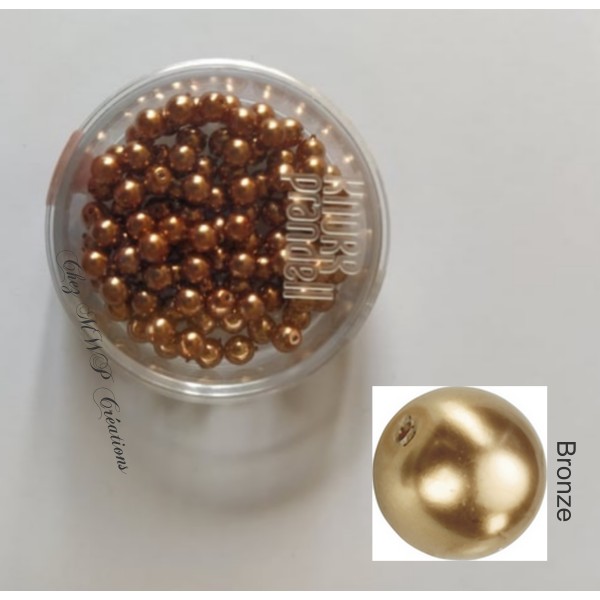 Perles rondes nacrées en verre ciré 4mm, boite de 100 - Bronze - Photo n°2