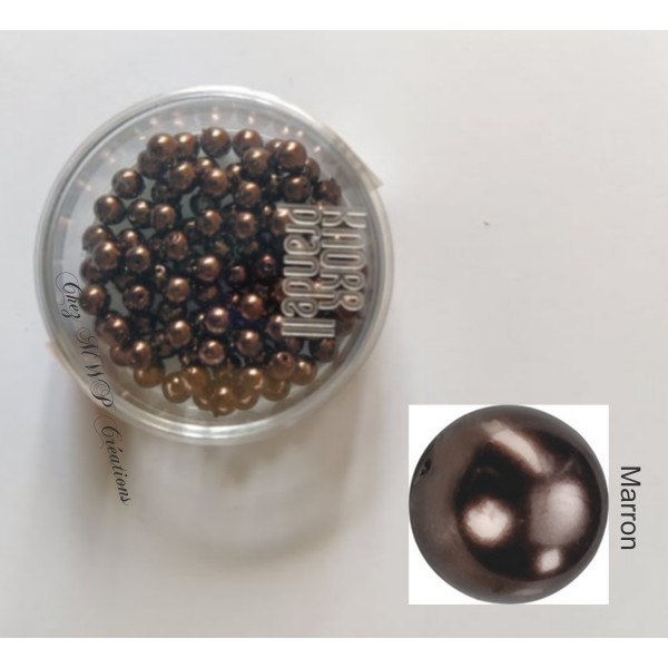 Perles rondes nacrées en verre ciré 4mm, boite de 100 - Marron - Photo n°1
