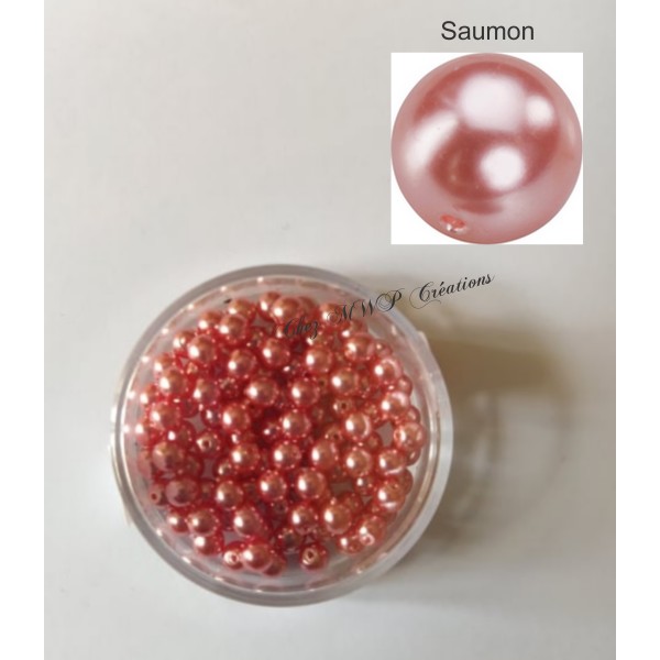 Perles rondes nacrées en verre ciré 4mm, boite de 100 - Saumon - Photo n°2