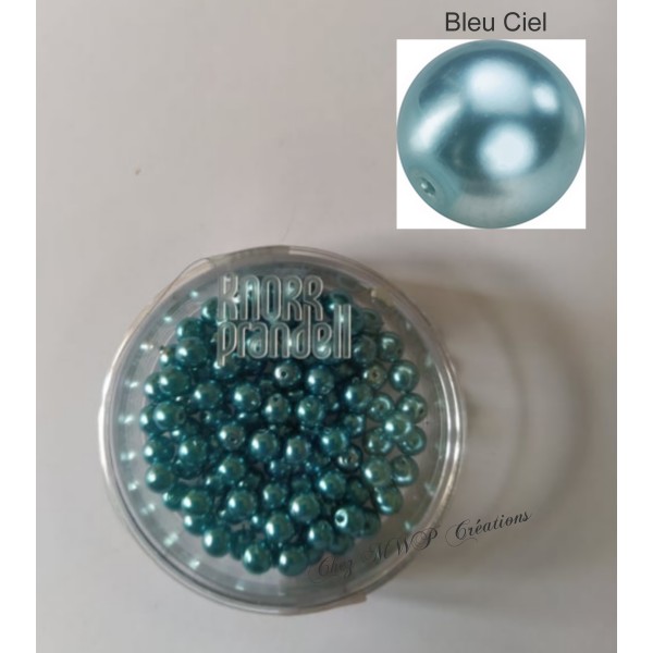 Perles rondes nacrées en verre ciré 4mm, boite de 100 - Bleu Ciel - Photo n°2
