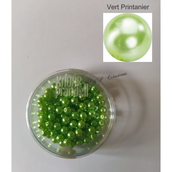 Perles rondes nacrées en verre ciré 4mm, boite de 100 - Vert Printanier - Photo n°2